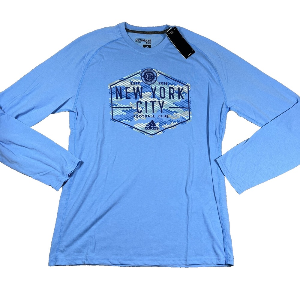 Adidas Mens Large Blue New York City FC Long Sleeve Soccer Performance Tee NWT